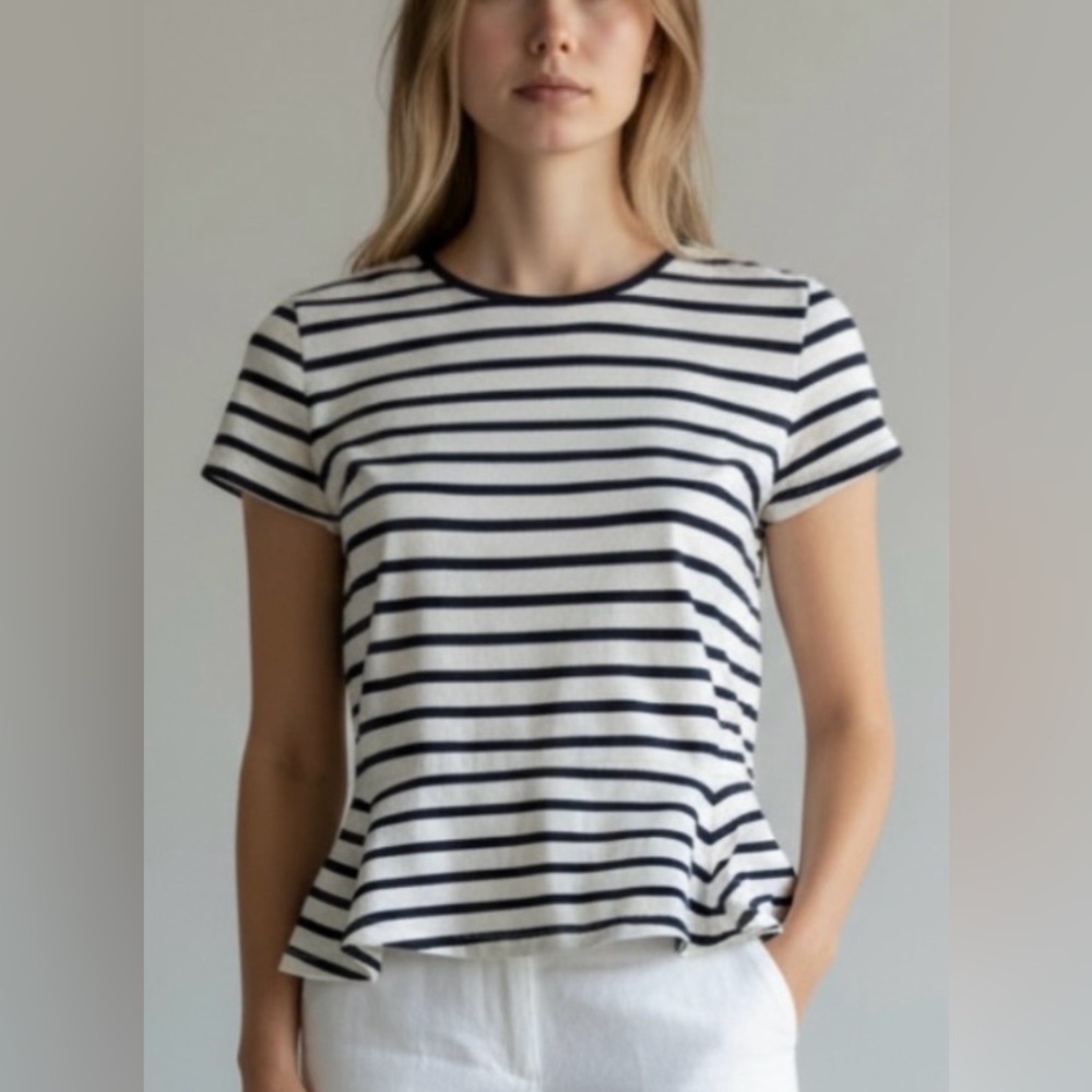 Ralph Lauren White and Navy Striped Short-Sleeve Tee